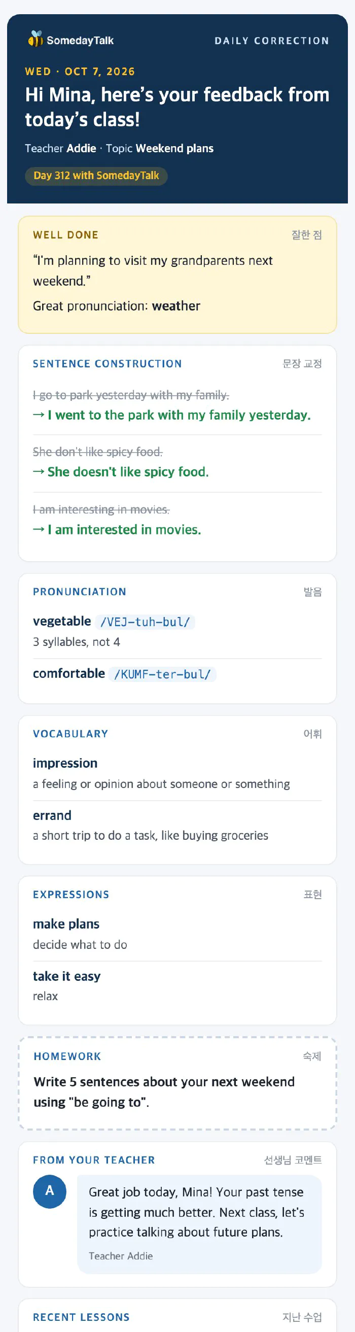 Email Daily Correction (học viên ví dụ)